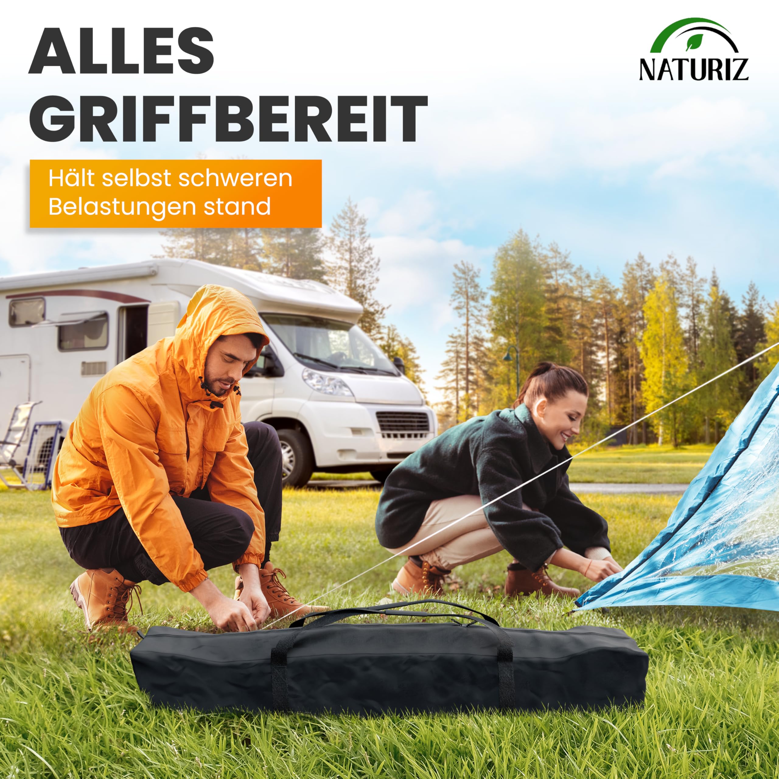 NATURIZ® Bolsa de mimbre de 125 x 20 x 18 cm, versátil como bolsa de camping, bolsa de tienda de campaña o bolsa de varillas con material Oxford 900D, negro (125 x 20 x 18 cm)