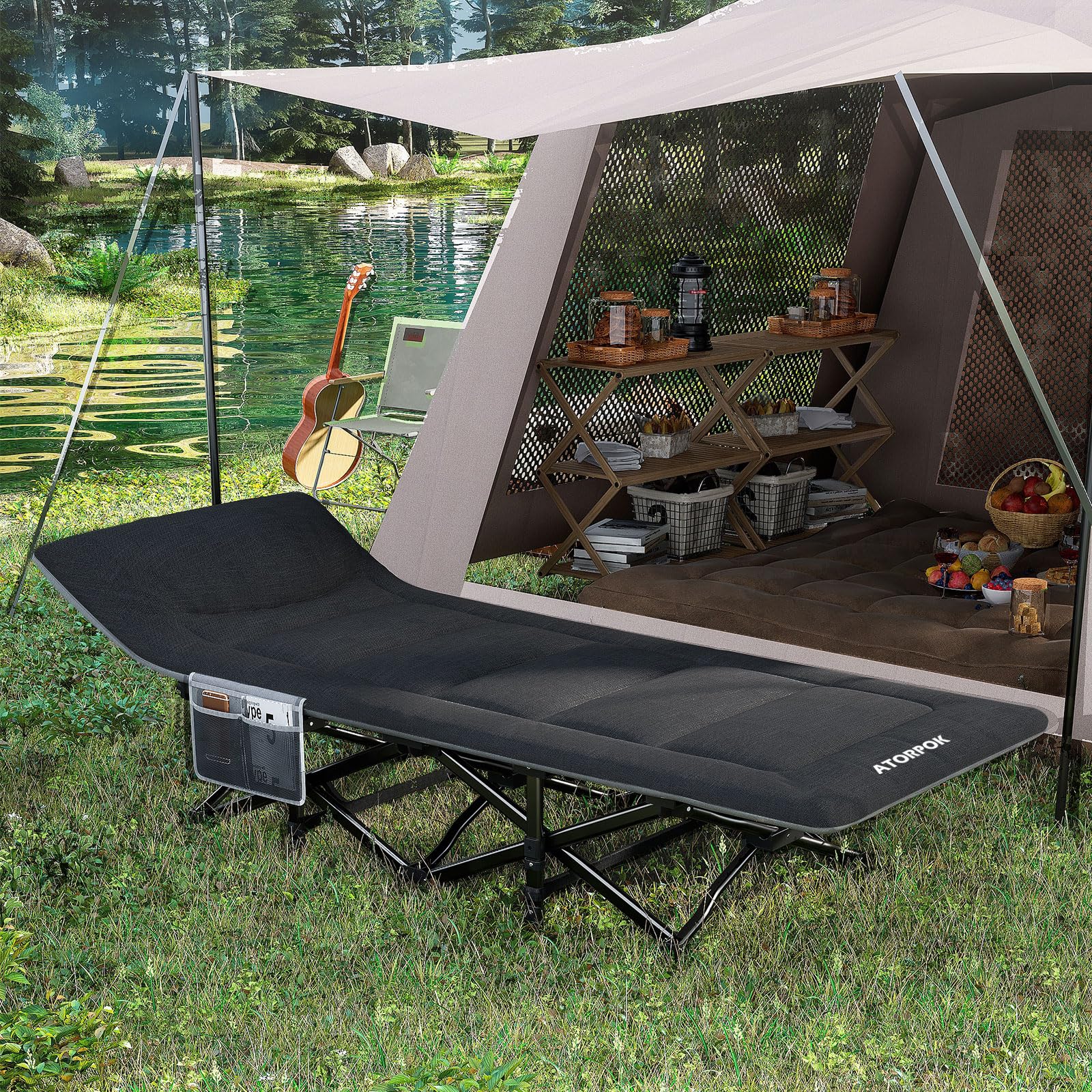 ATORPOK SHOP Campingbett feldbett klappbar, Extra Breit Faltbar Klappbett Feldbett Campingbett für Outdoor Garten Innen