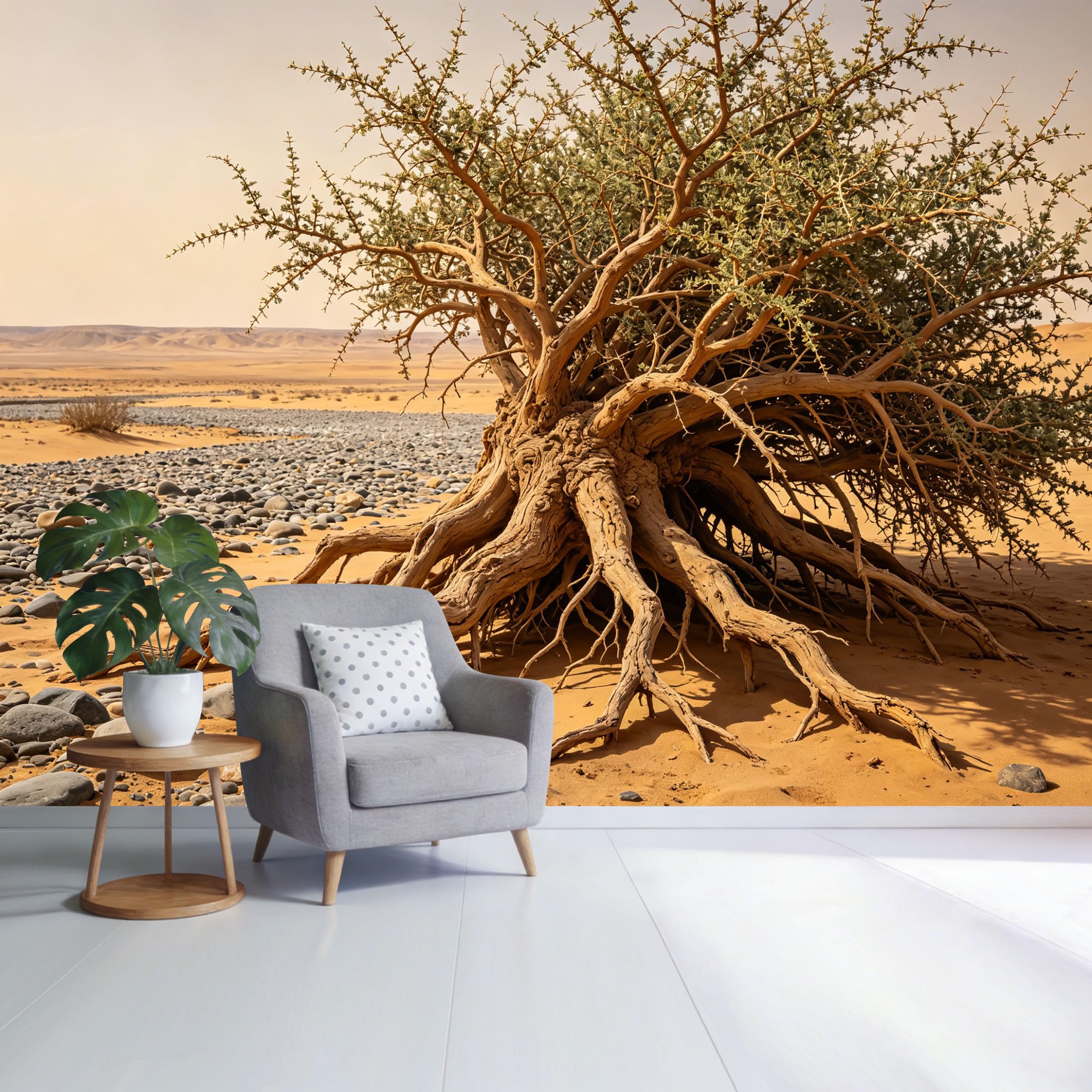 Custom Size Wall Mural Desert Landscape Ancient Tree Roots Dune Horizon Natural Texture Botanical SelfAdhesive Wall Fabric Removable Wallpaper for Home Office Decor