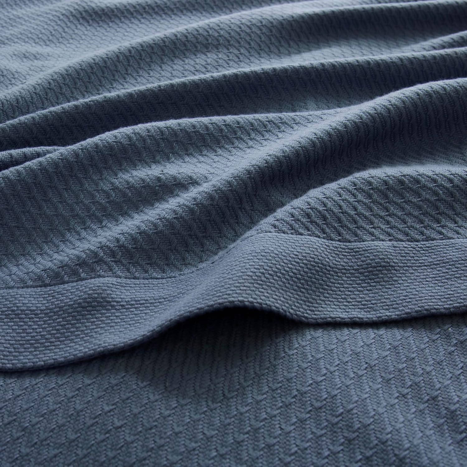 Madison Park 100% Egyptian Cotton Lightweight Summer Blanket, Breathable Waffle Knit Design, Soft Cozy All-Season Throw for Bed, Couch or Sofa, Blue Full/Queen Size (90"x90") - Image 9
