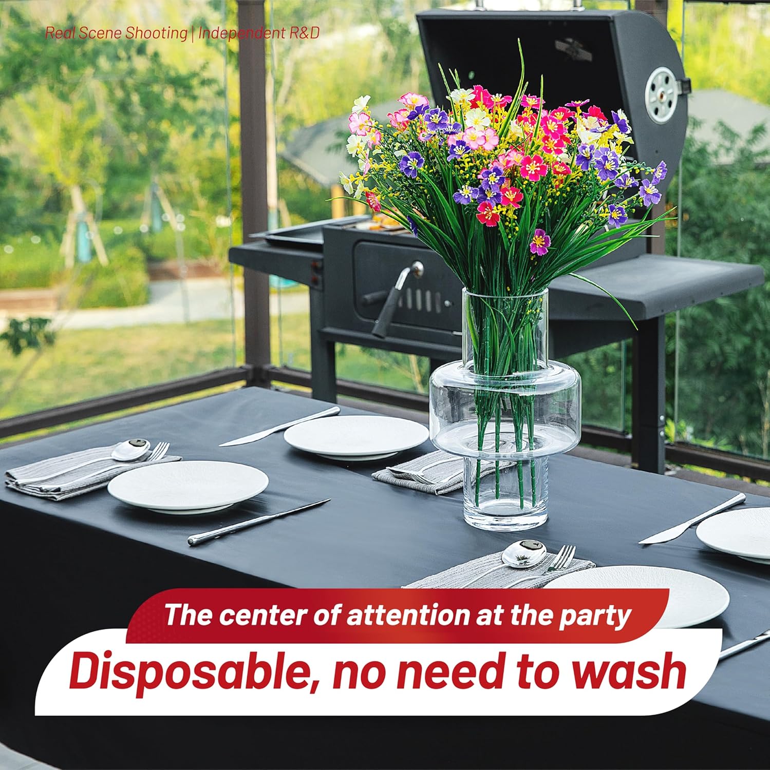 Plastic Tablecloth Roll, 310 Ft x 54 In Plastic Table Cloth Disposable Black Tablecloth Roll Premium PEVA Waterproof Black Table Cover Rolls with Cutter for Banquets, Festivals, Parties, Birthdays