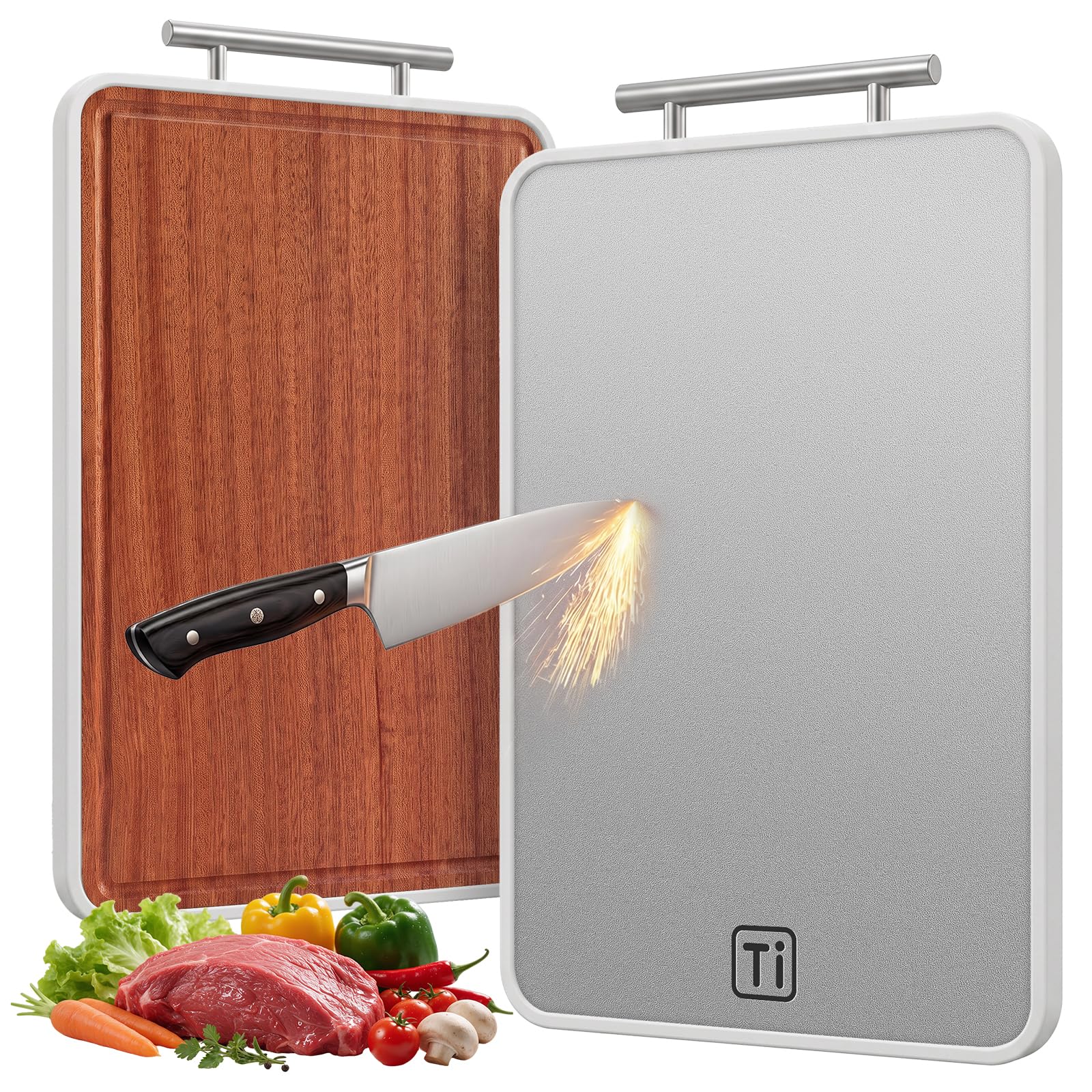 Amazon.com: Titanium Cutting Board for Kitchen, Double-Sided Wood