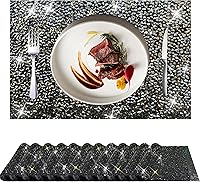 Vista 49 de Juego de 2 manteles individuales cuadrados incrustados con diamantes de imitación plateados