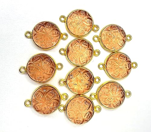 Miniatura 2 de Sunstone GCGC26 - Conectores de bisel de cuarzo con piedras preciosas, doble bucle de fianza chapado en oro de 14 quilates, juego de 2 conectores de