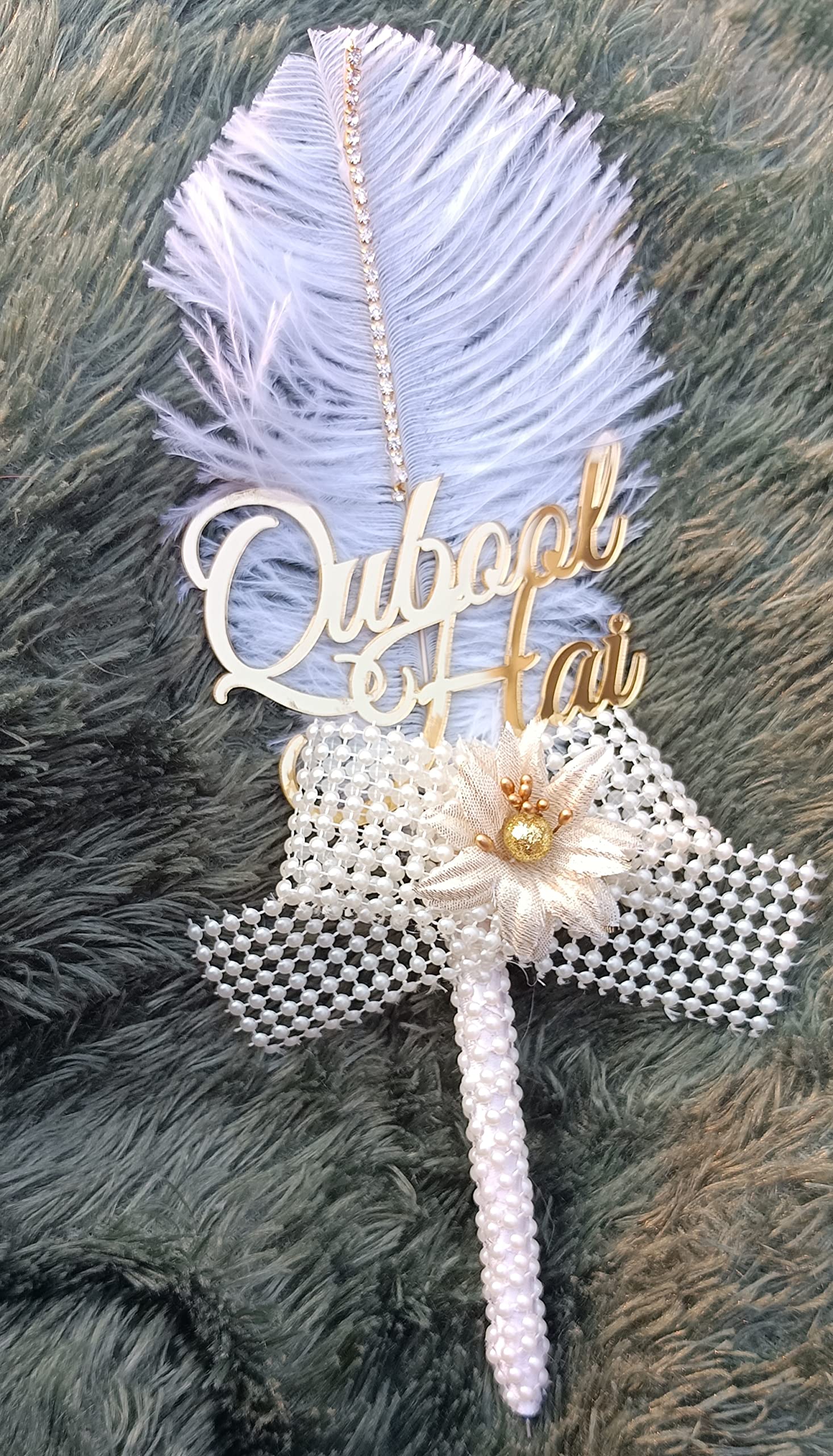 4 YOU Stock Holderz Handicrafts Nikah Signature Pen For Bride n Groom/Qabool Hai Pen/Decorative Pen Artificial White Feather With Decorative