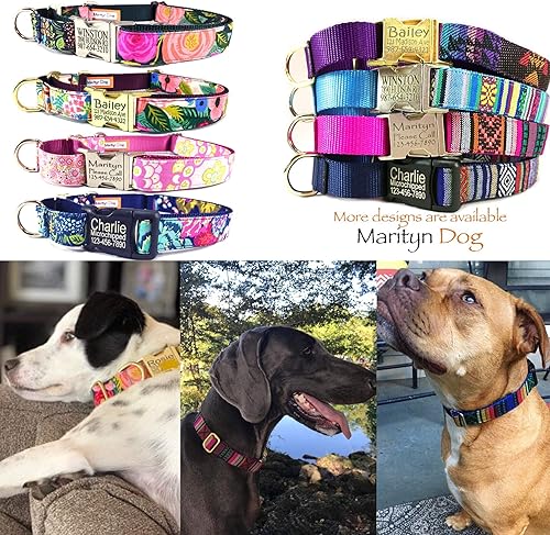 Miniatura 8 de Collar de perro Martingale personalizado id grabado con láser plata oro metal negro hebilla de plástico