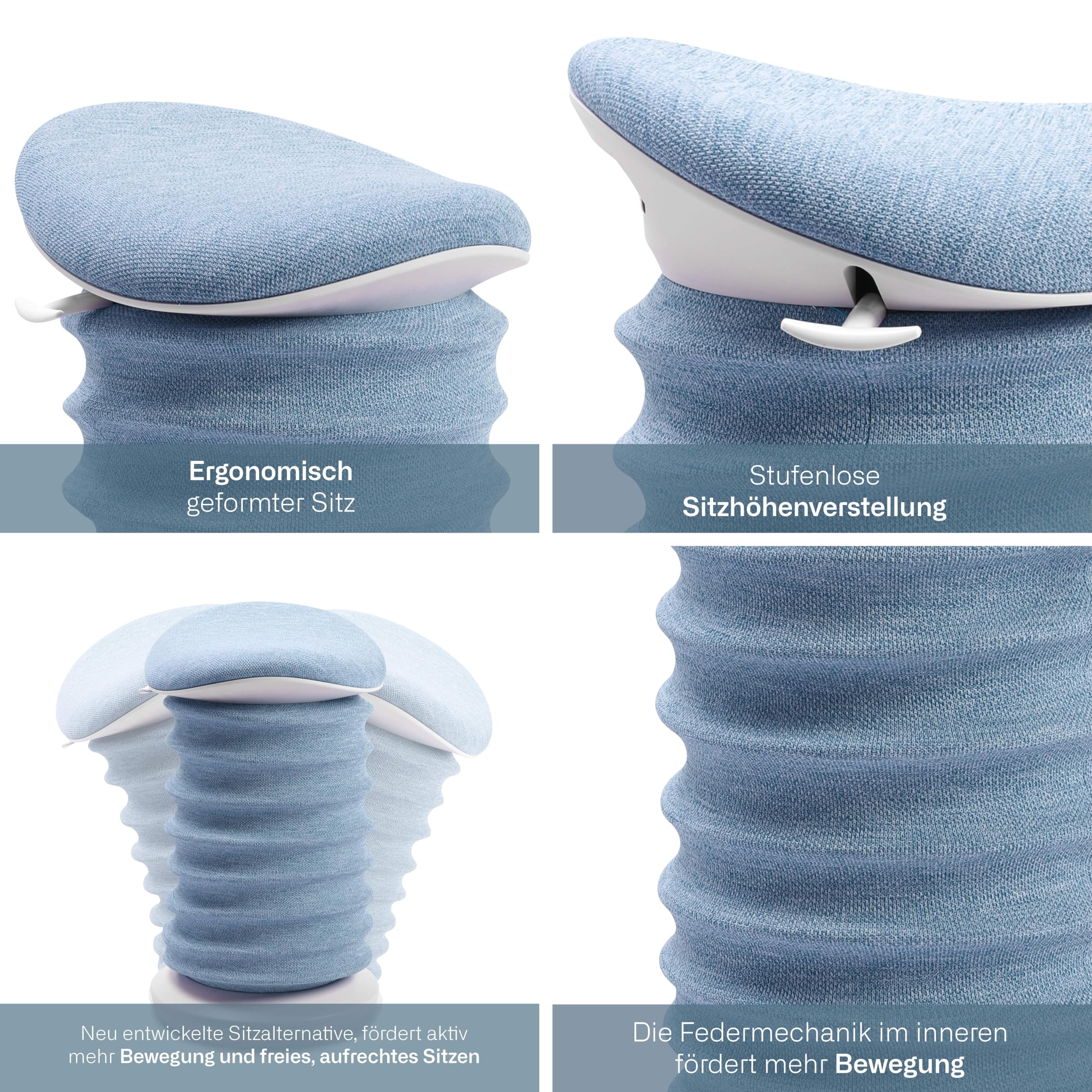 TOPSTAR | Hocker Sitness 4D | Sitz-HxB 530-640 x 375 mm | grau | Made in Germany | Ergonomisch | Bürohocker, Rollhocker | höhenverstellbar | Geprüfte Sicherheit nach GS-Intertek