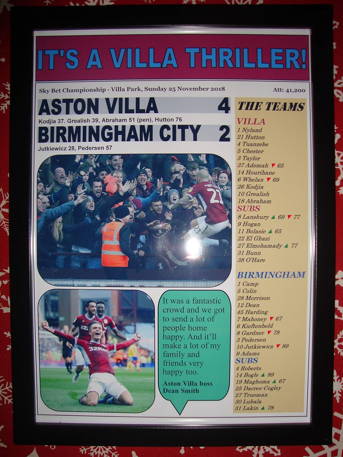 Aston Villa 4 Birmingham City 2-2018 Championship - Framed Print