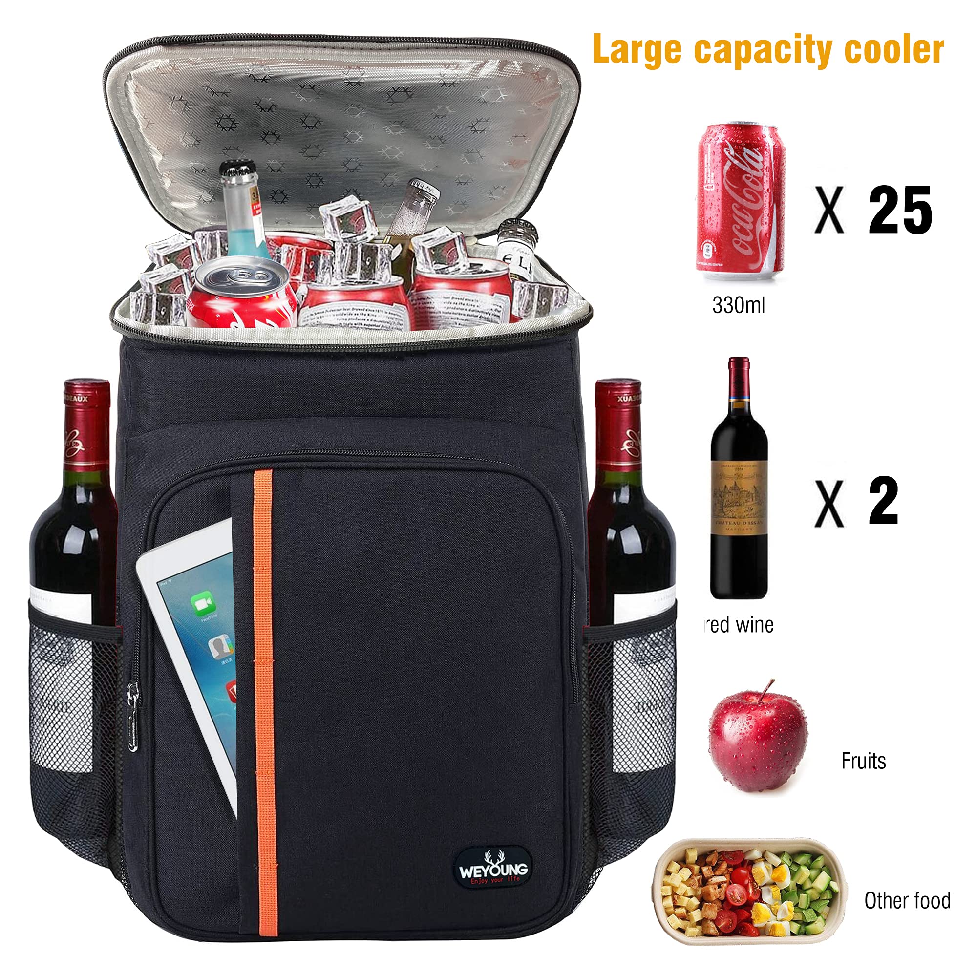 Cooler Backpack 25 Cans Large Capacity Backpack Cooler Lightweight Leakproof Soft Cooler Bag to Picnics, Camping, Hiking, Beach, Fishing, Trips