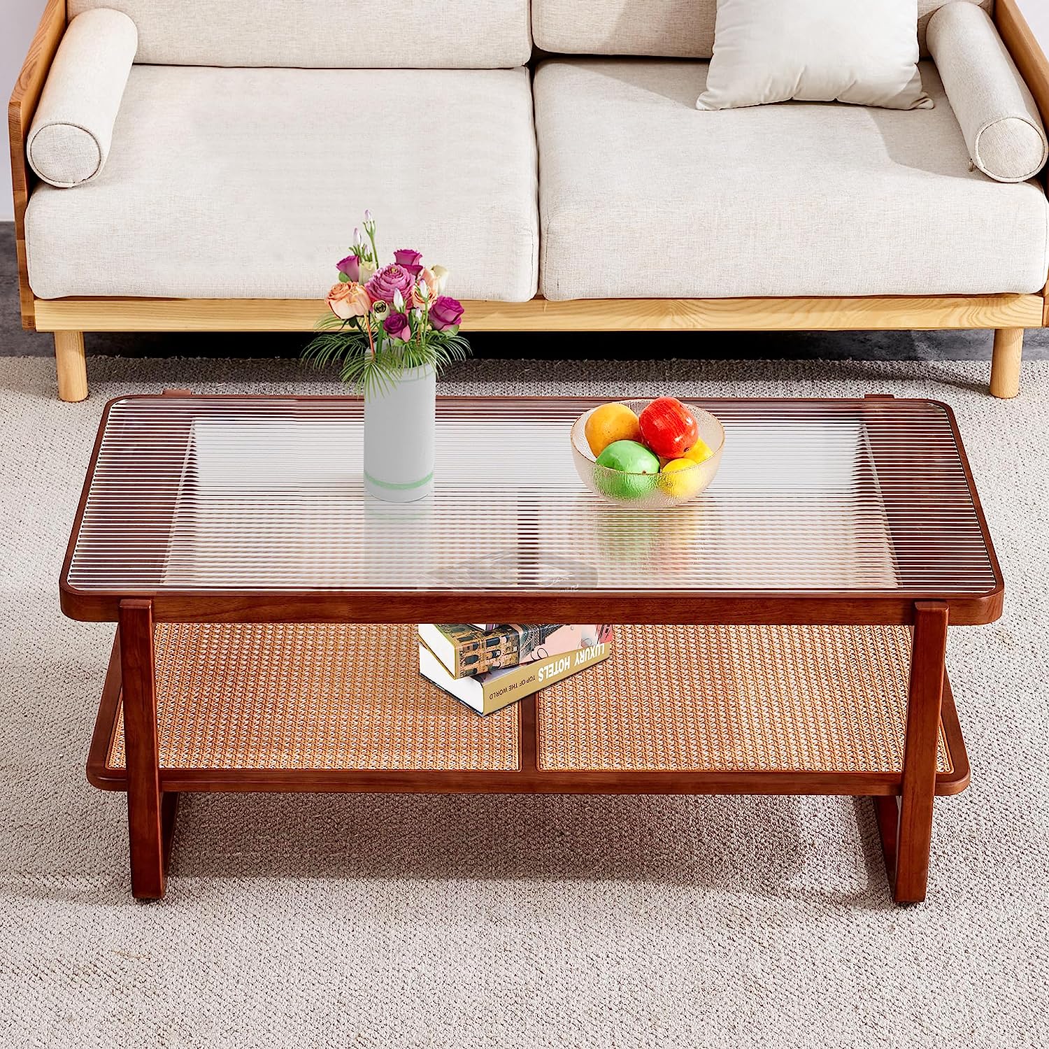 Amazon.com: NYEESS Rattan Coffee Table,Rustic Style Wooden Coffee