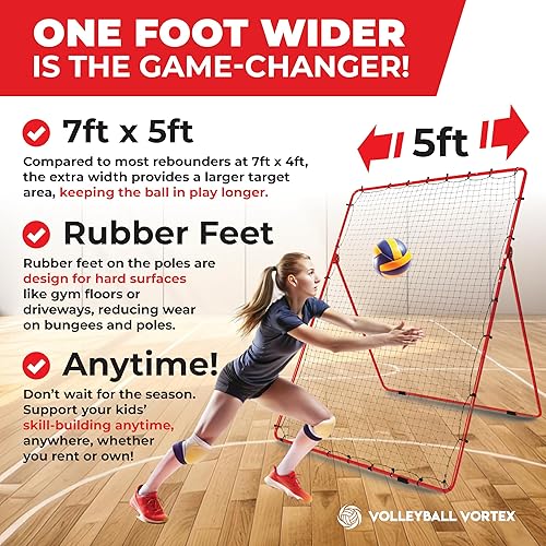 Miniatura 2 de Red de rebote de voleibol  7 x 5 pies ajustable para práctica de voleibol para mejorar golpes, pinchos, servir  Equipo de entrenamiento portátil de