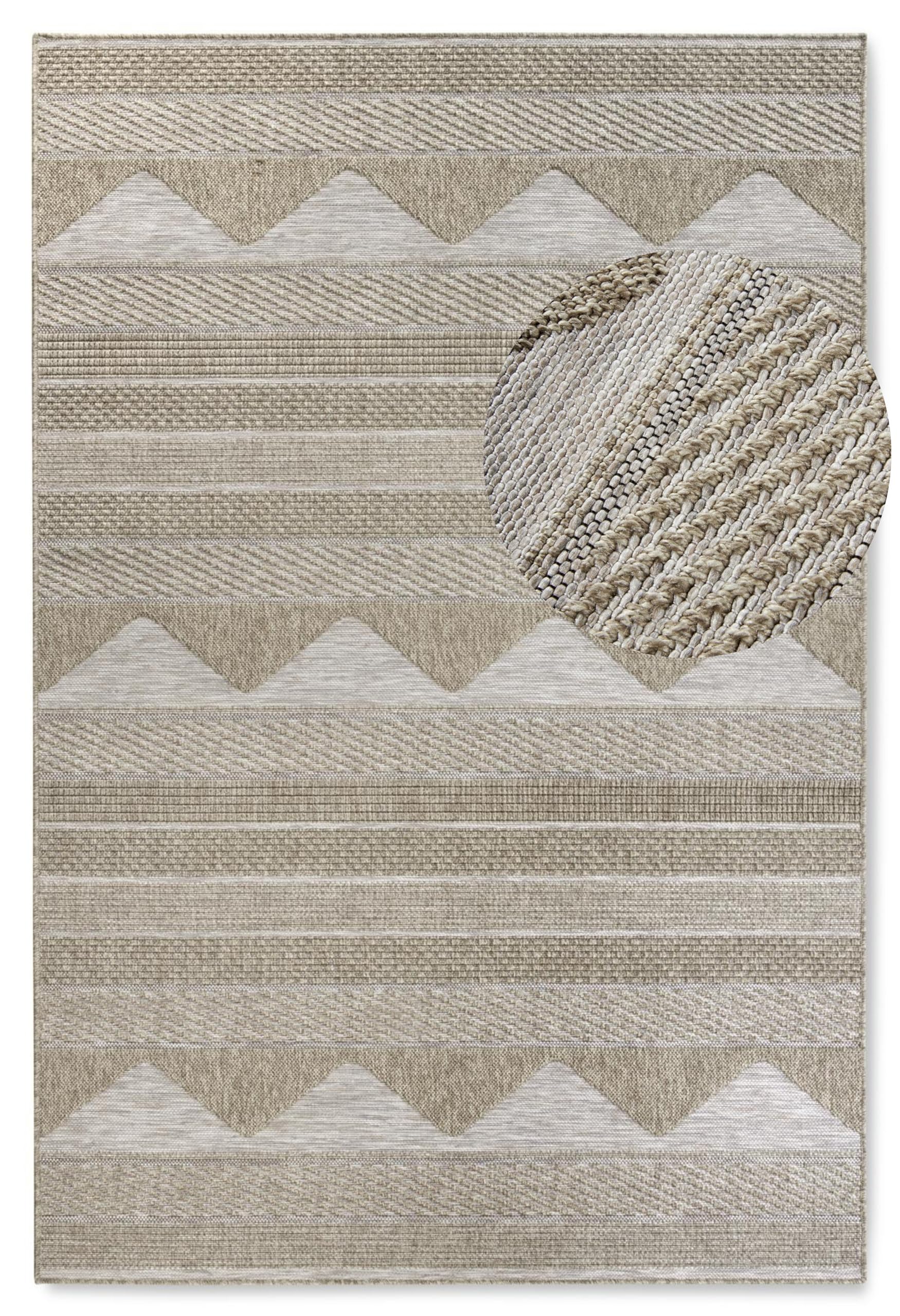 Villeroy & Boch Elisabeth In- & Outdoor Teppich Modern - Modernes Flachgewebe, Boho, Ethno, ÖKO-TEX Wetterfest & UV-beständig für Balkon, Terrasse, Garten – Natur Braun, 155x230cm
