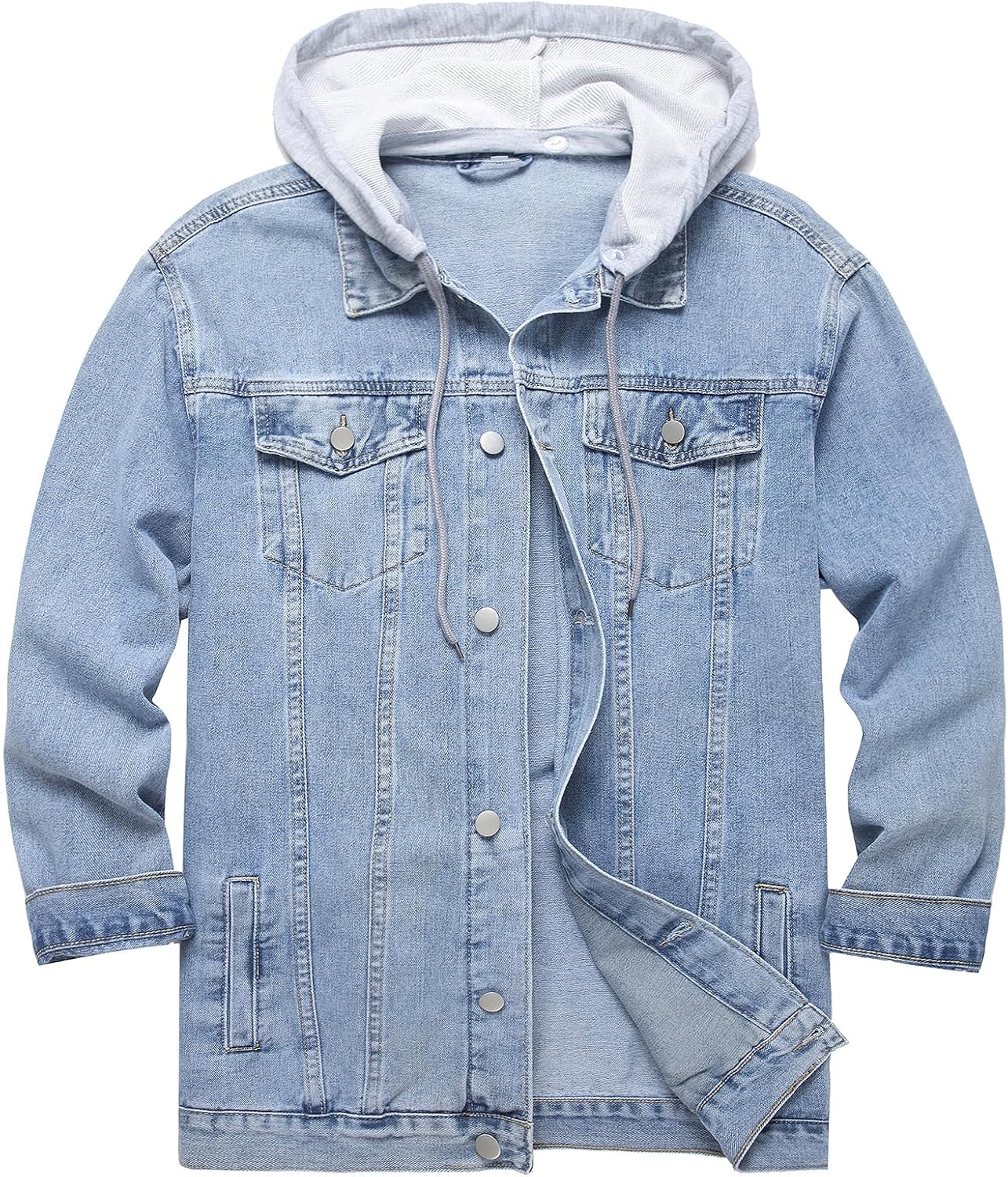 LZLER Men's Jean Jacket Hoodie Classic Casual Loose Fit Long Sleeve Trucker Coat Denim Jacket with Hood