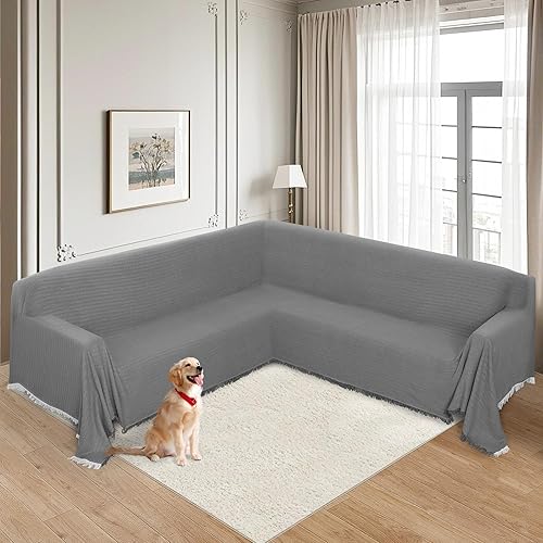 Miniatura 7 de HDCAXKJ Fundas de sofá modulares en forma de L, funda de sofá esquinera de tela jacquard tejida en forma de U con borlas, suave, lavable,