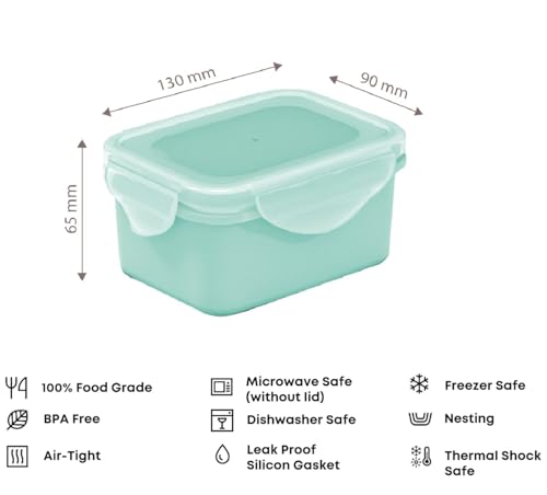 Image of All Time Rectangular Airtight Food Storage Containers Set of 2 | 500ml Each | Leakproof BPA Free Plastic Kitchen Storage Boxes | Microwave Freezer Safe Locking Lid | Color May Vary