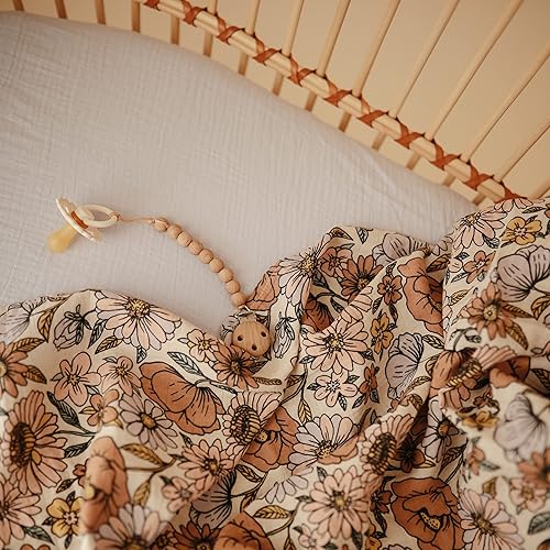 Miniatura 5 de mushie Manta de muselina para bebé, 100% algodón orgánico (flores retro)