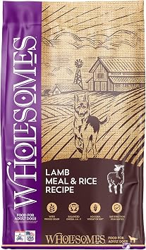 Wholesomes Lamb Meal & Rice Dry Dog Food 40 lb | Lamb is the first protein, with grains and Omega 3&6 Fatty acids, made in the USA