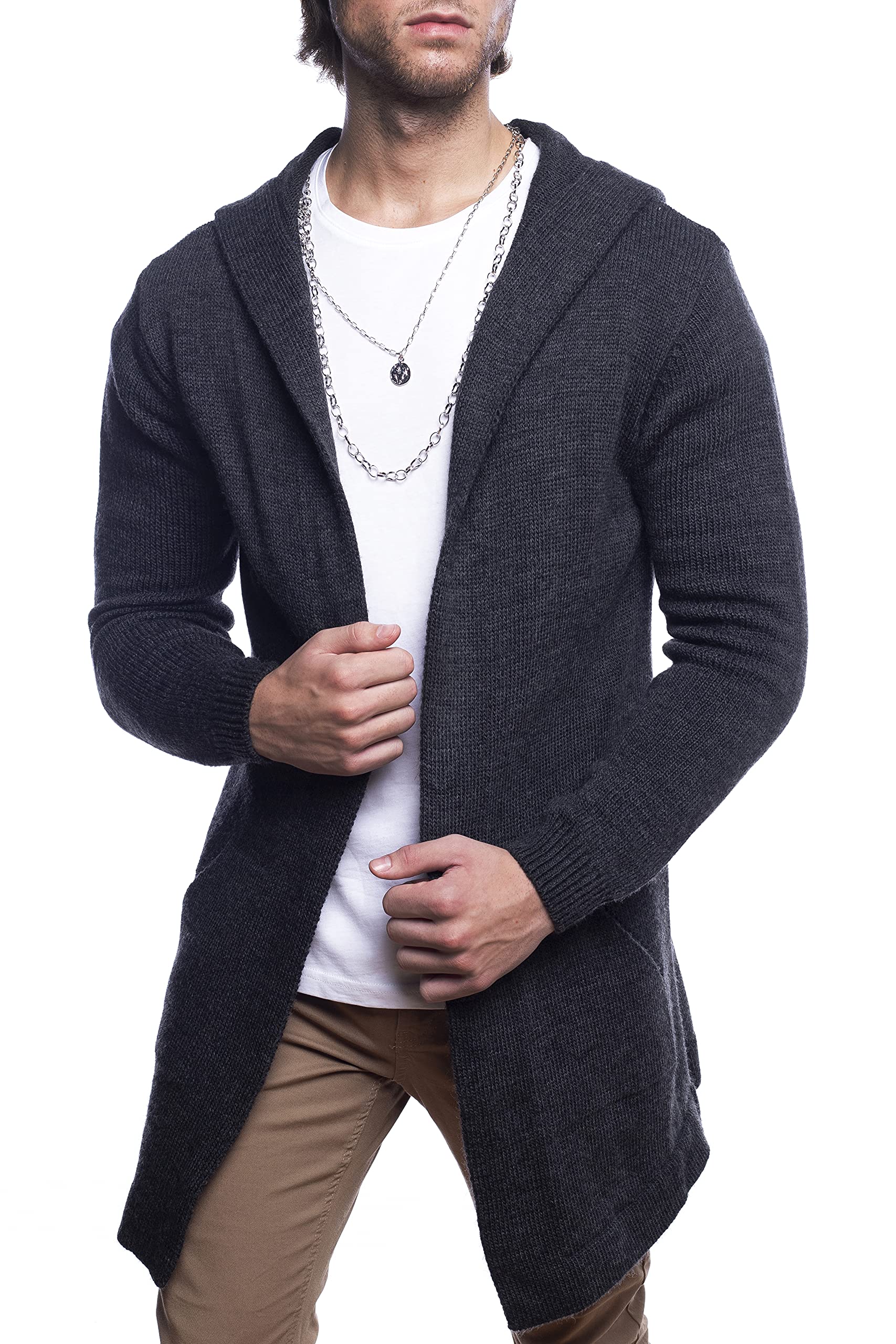 Carisma Herren Strickjacke Lang mit Kapuze • Herren Jacke mit Seitentaschen Lange Kapuzenjacke Herren angenehme Übergangsjacke für Männer 7601