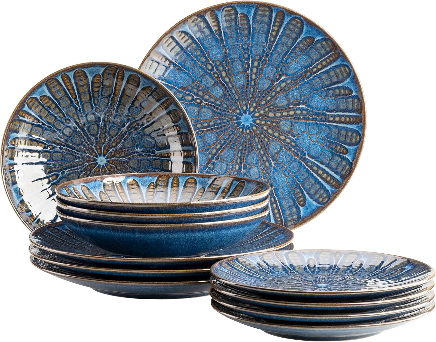 MÄSER 935074 Aquamarine, Aufregend lasiertes Teller Set für 4 Personen