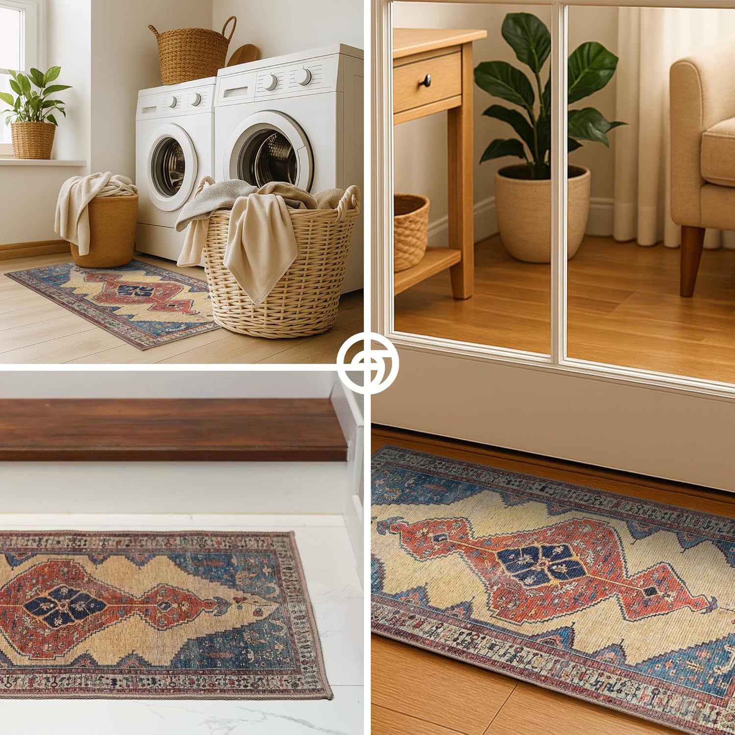 Boho Turkish Rug 2'5"x5' – Washable Vintage Small Rug for Kitchen, Entryway, Bathroom, Bedroom – Non-Slip, Foldable Area Rug for Indoor Use