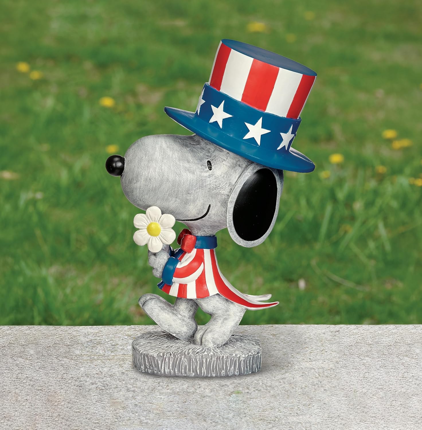 Roman, Peanuts® 12" Patriotic Snoopy Garden Statue, Outdoor Resin Snoopy Decor with Red White & Blue Hat, Yard or Patio Accent