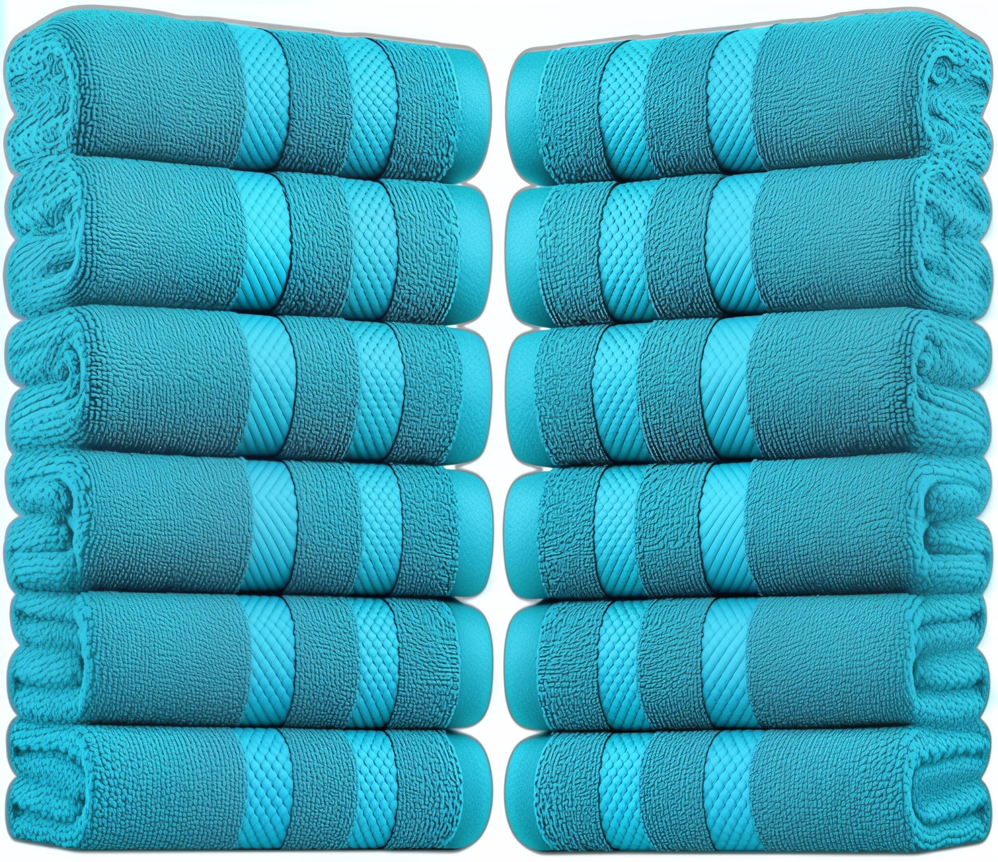 EDB Pack of 12 Large Bath Sheet Towels - 100% Egyptian Cotton Hotel Quality Big Jumbo Bath Towel – 75x150cm, 500-GSM - Highly Absorbent Quick Dry Gym, Spa, Saloon Towels (Teal/Turquoise)