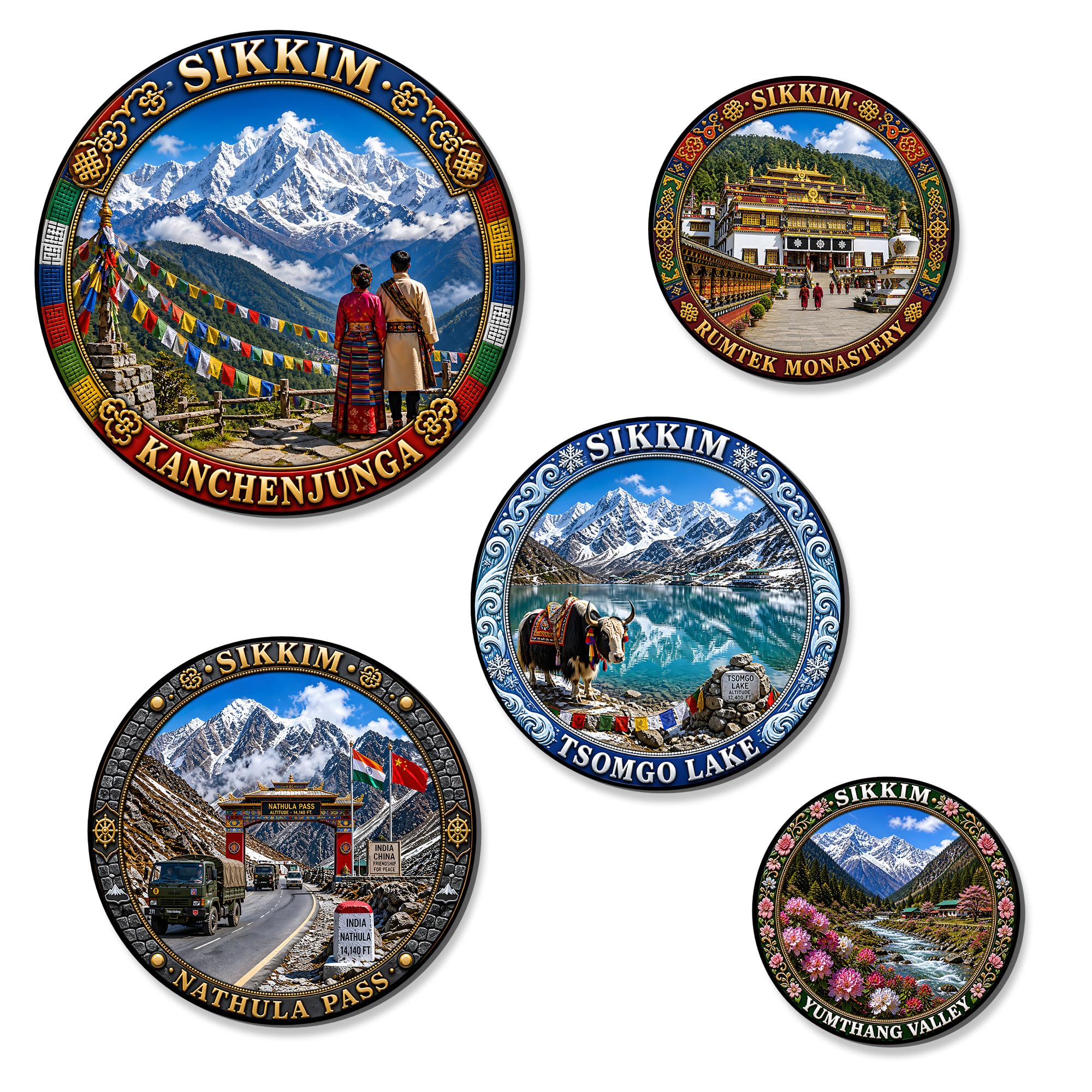 Regalo Casila Sikkim Fridge Magnets Set of 5 Kanchenjunga Rumtek Monastery Tsomgo Lake Nathula Pass Yumthang Valley Refrigerator Magnets Travel Souvenir Gift-image-27