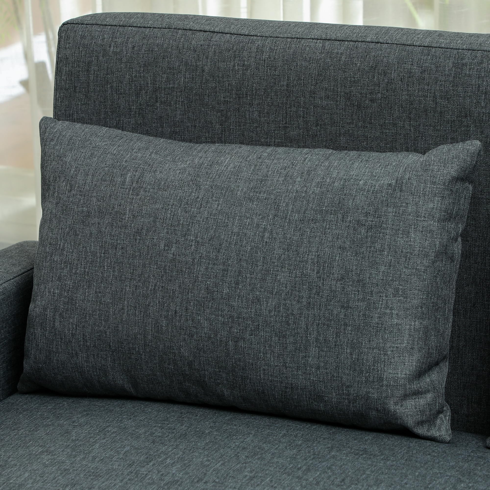 HOMCOM Divano 2 Posti in Tessuto con Braccioli e 2 Cuscini Rimovibili, Divanetto 2 Posti Moderno con Spazio Portaoggetti, Tasche Laterali e Gambe in Legno per Soggiorno e Salotto, 135x72x84cm, Grigio