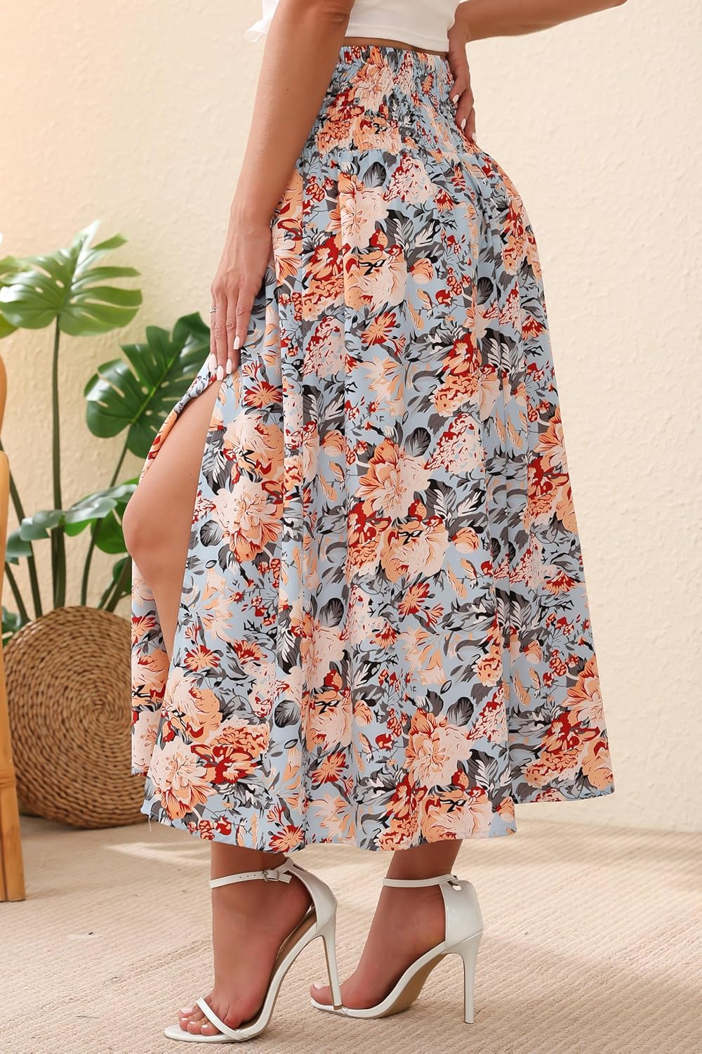 Womens Maxi Skirt Flowy High Waisted Slit Long Skirts Boho Floral Pleated A-Line Beach Dress 2026 Summer Outfit - Image 4