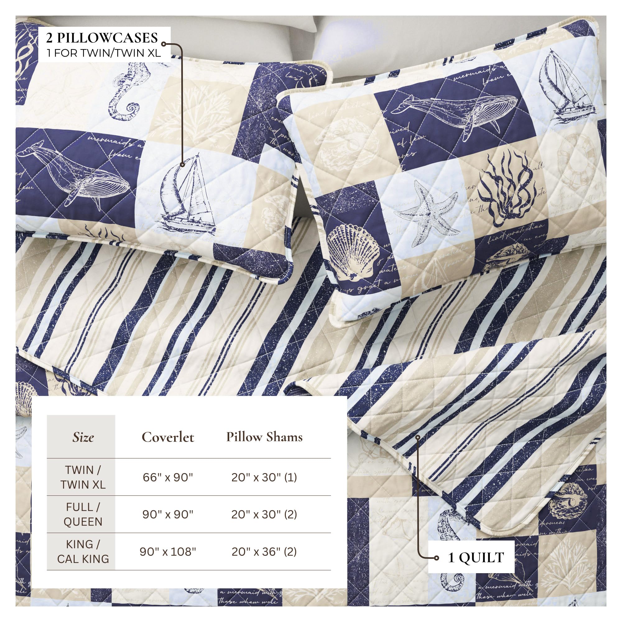 Great Bay Home Set di biancheria da letto con motivo marittimo, 3 pezzi