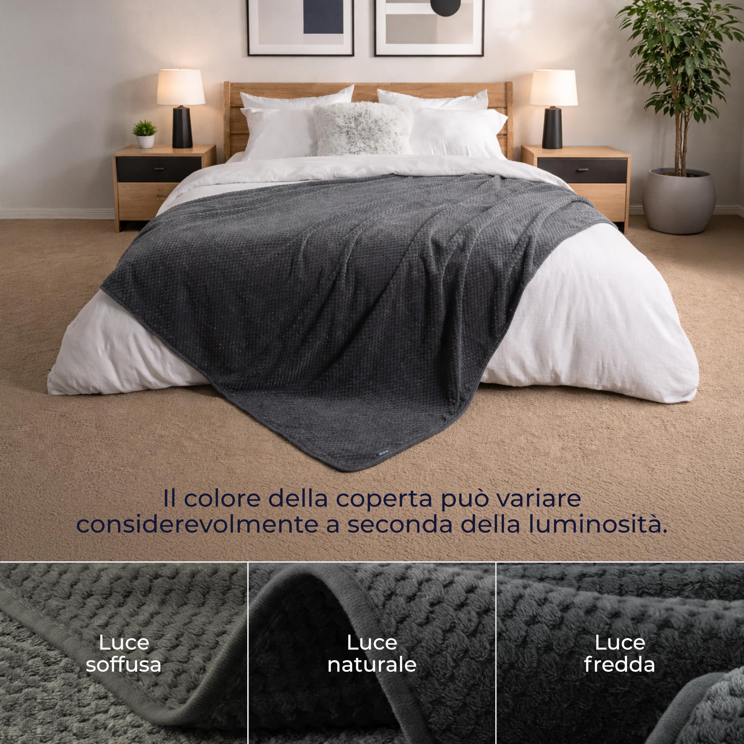 Dreamzie Coperta Impermeabile 218x274cm - Cerata Letto Matrimoniale Reversibile e Lavabile in Lavatrice in Pile Sherpa per Letto o Divano - Copridivano impermeabile per animali - Grigio scuro