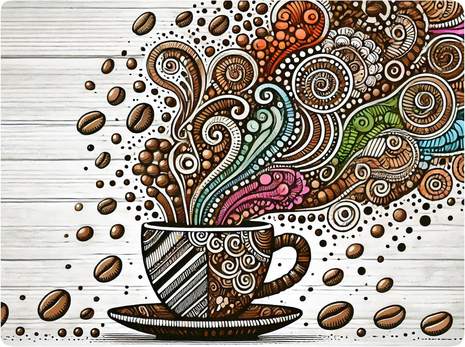 Set of 4 Cork Backed Placemats, Kitchen and Dining Table Decoration Design Hard Placemat 12" x 16" (Coffee Art)