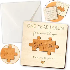 Cartão de aniversário de 1 ano para marido e esposa – Presentes de madeira de aniversário de 1 ano para namorado, namorada, presente de madeira de 1 ano para ele e ela, cartões de primeiro aniversário de casamento para casais