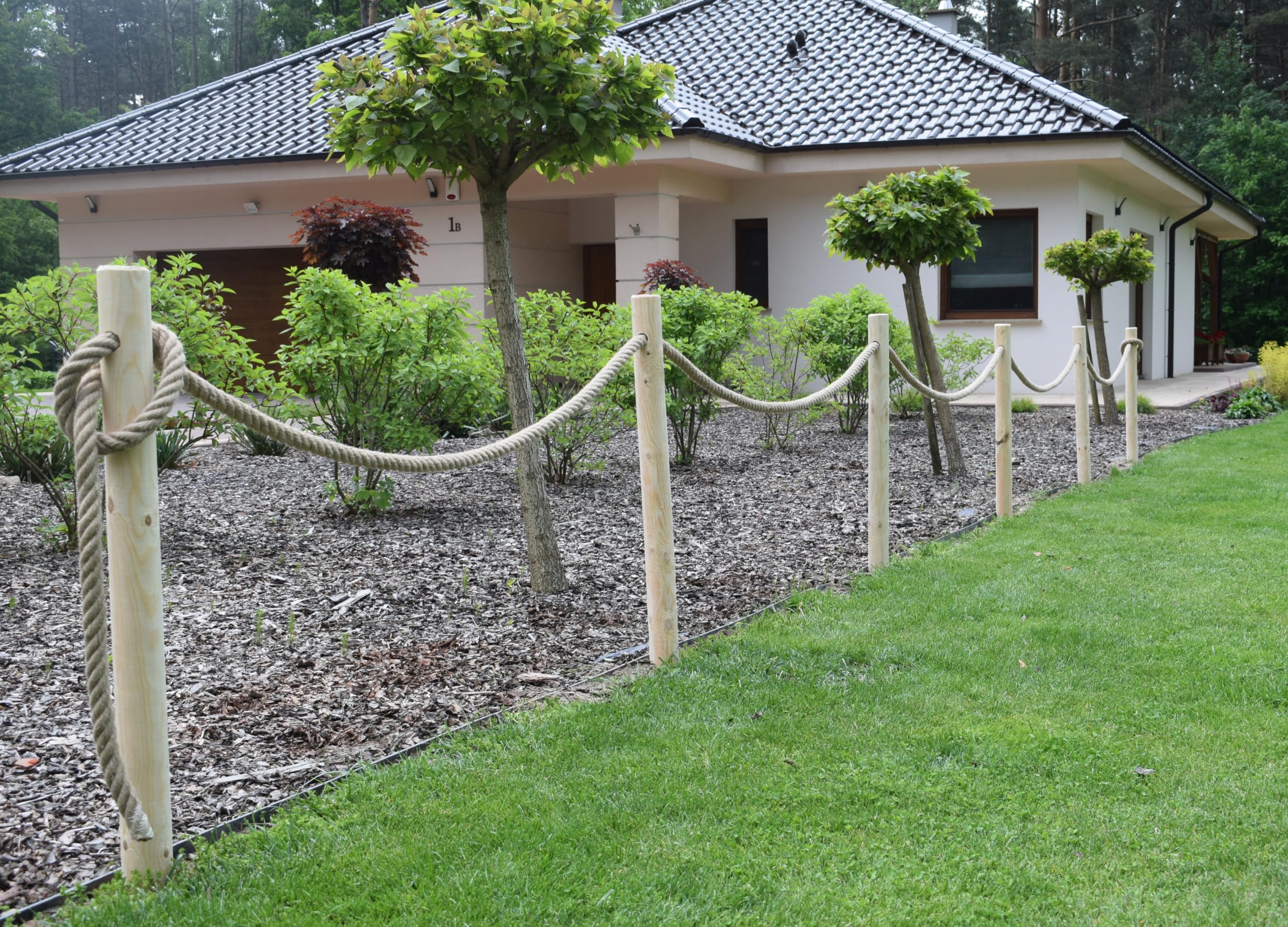 Recinzione In Legno 6 Pali Ø8x120 Cm Con Corda In Juta 12m Staccionata Da Giardino Pannelli Recinzione Legno Non Trattato