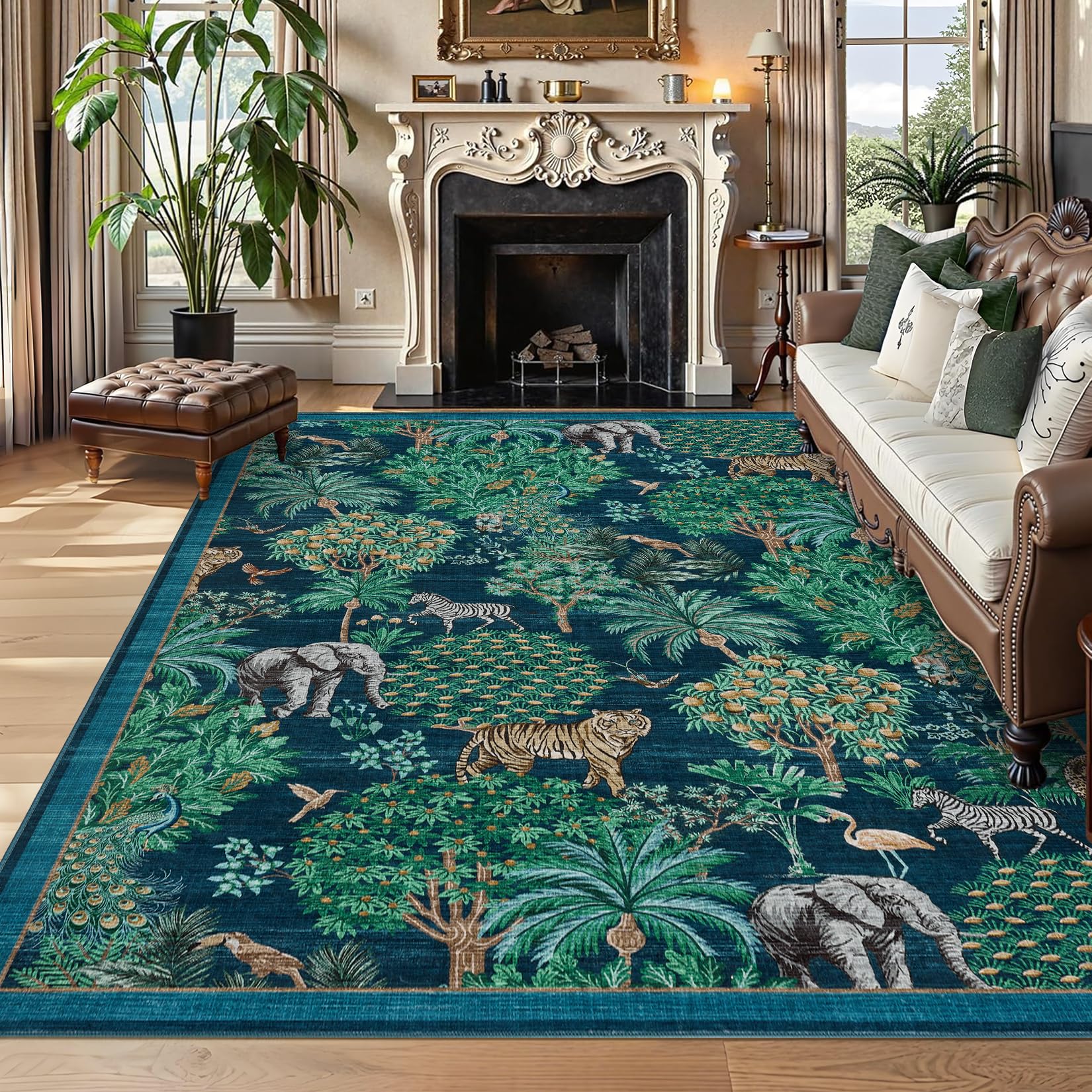 Photo 1 of GarveeHome Animal Print Rug 9x12 Washable Area Rugs for Living Room, Blue
