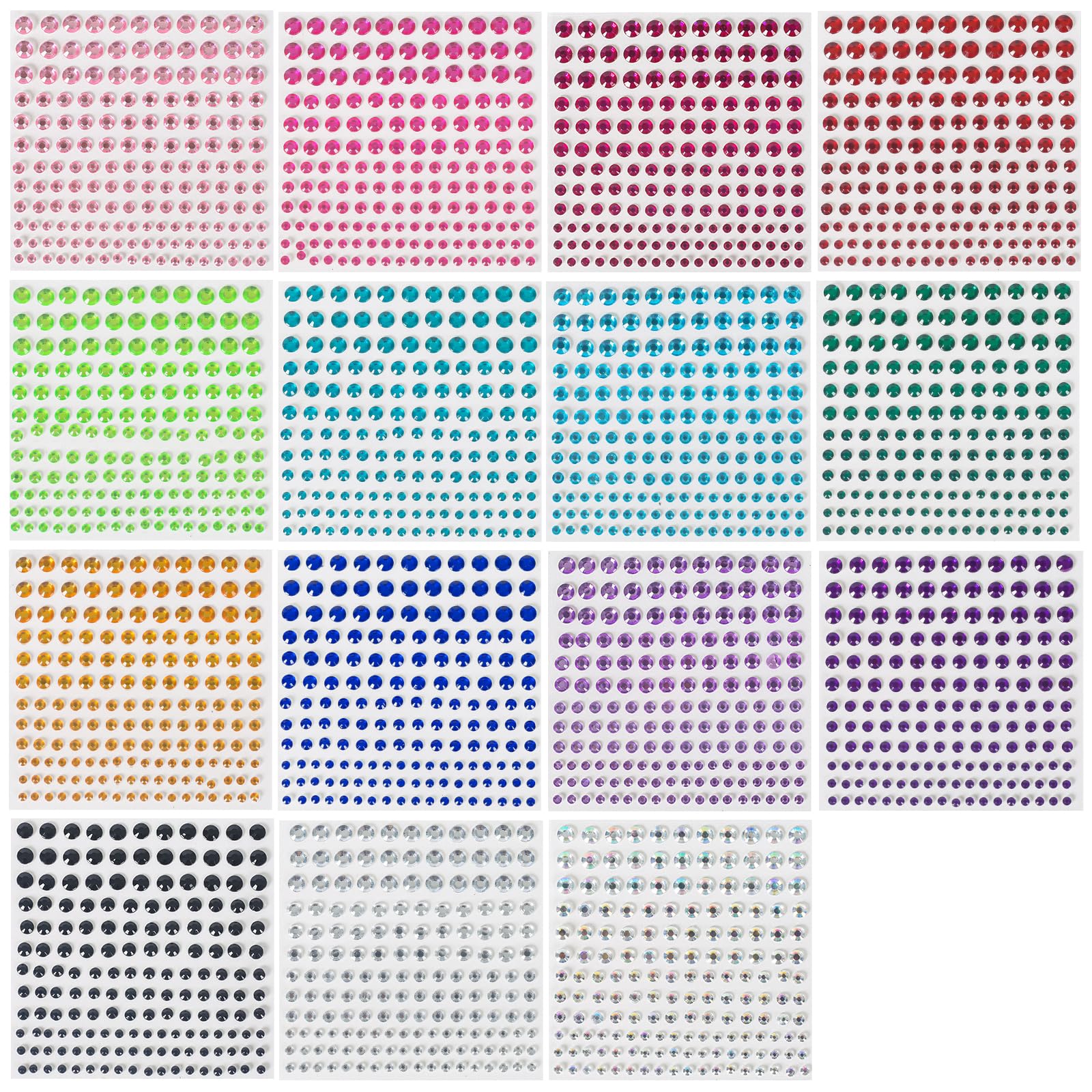 2475 PCS Rhinestone Stickers, 15 Sheets Self Adhesive Gems Stickers for DIY Crafts Body Eye Face Nail Makeup