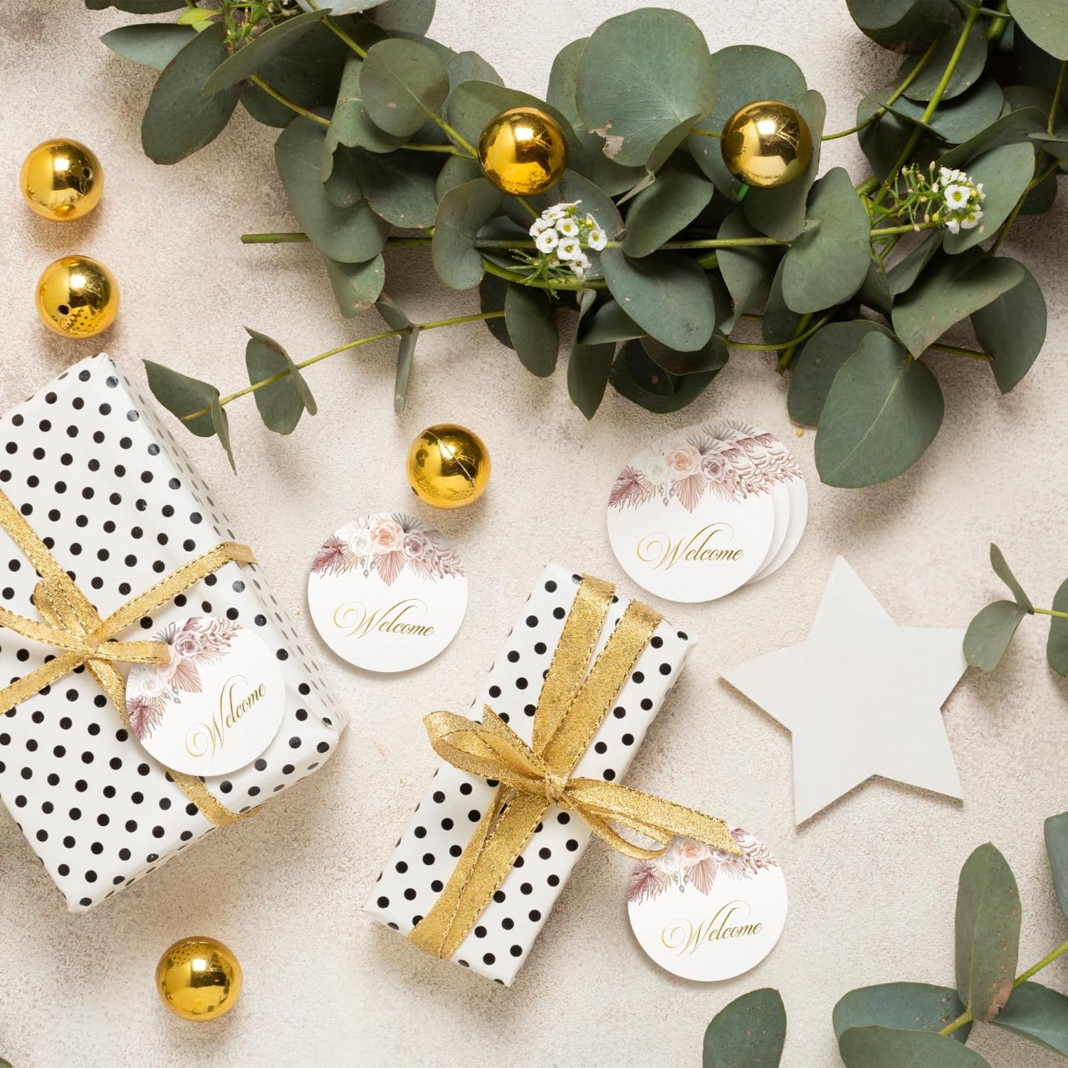 Mobiusea Creation Boho Welcome Stickers | 2 inch | Gold Foil | 60pcs Waterproof Welcome Bag Stickers for Wedding, Bridal Shower, Birthday, Baby Shower, Party Gift Bags - Image 8