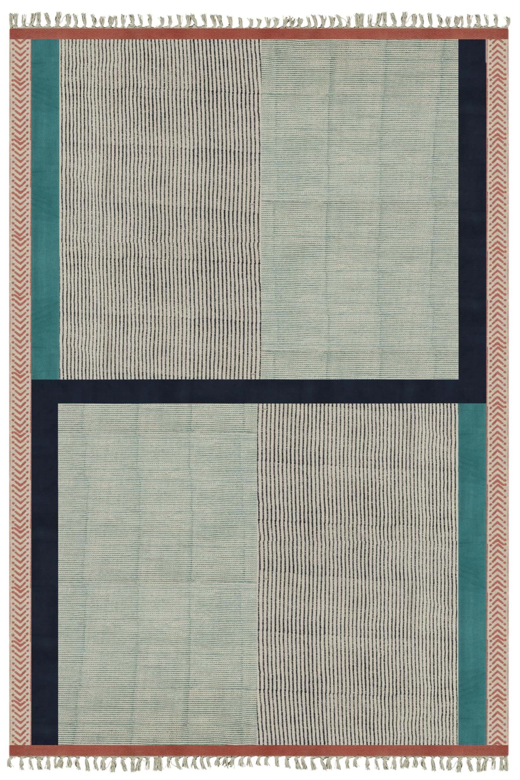 Tapis de couloir anti-bruit Kilim bleu et noir de 0,7 cm d'épaisseur pour sol et escalier