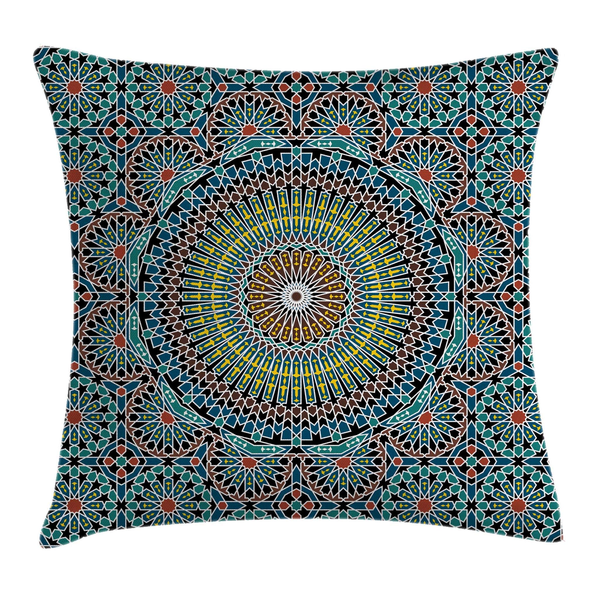 AmbesonneGeometric Throw Pillow Cushion Cover, Traditional Middle Eastern Style Moroccan Culture Design, Decorative Square Accent Pillow Case, 18" X 18", Blue Ruby