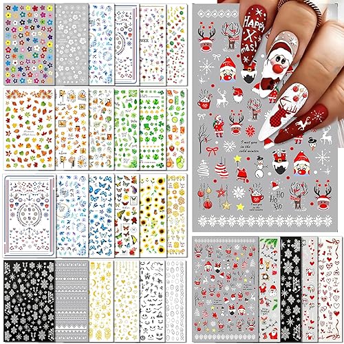 30 Sheets All Holiday Nail Art Stickers, Variety Pack Seasonal