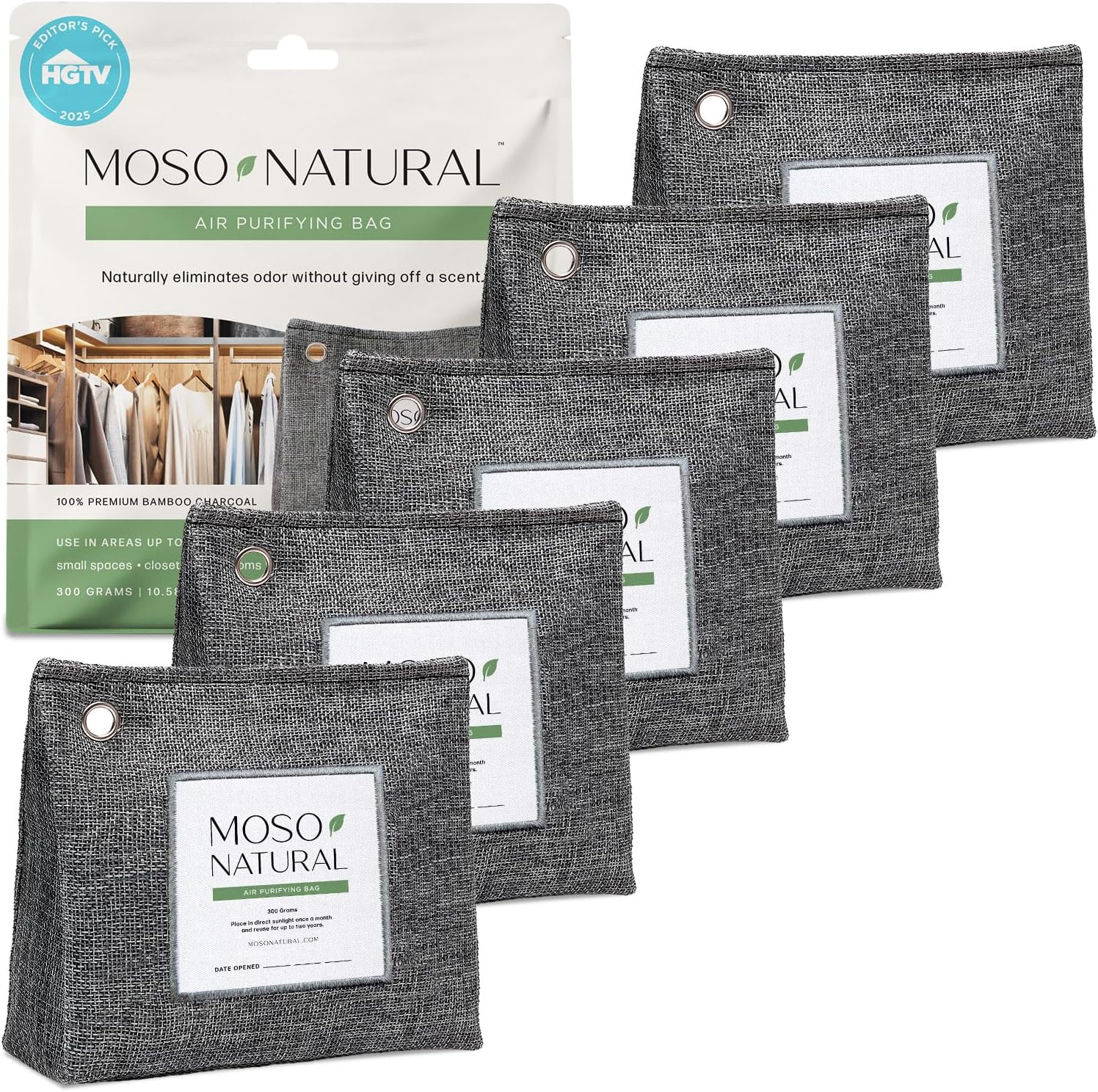 Moso Natural Bamboo Charcoal Air Purifying Bags (5 Pack) 300g