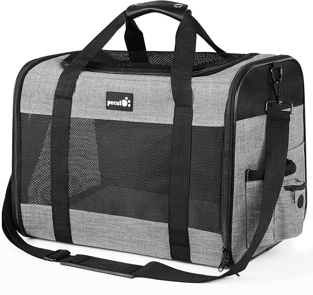 Pet Carrier Bag Large, Cat Carrier Handbag, Portable Dog Travel Bag, Breathable Mesh Fabric, Suitable for Both Long and Short Trips, Used for Cats and Puppies Under 7KG (L,Grey)