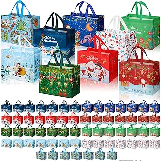 Cindeer 72 Pcs Christmas Gift Bags Bulk, Large Christmas Tote Bags with Handles, 12.8 x 9.8 x 6.7 In Reusable Xmas Treat Bags Grocery Totes for Gift Wrapping, Shopping, Holiday Party Supplies