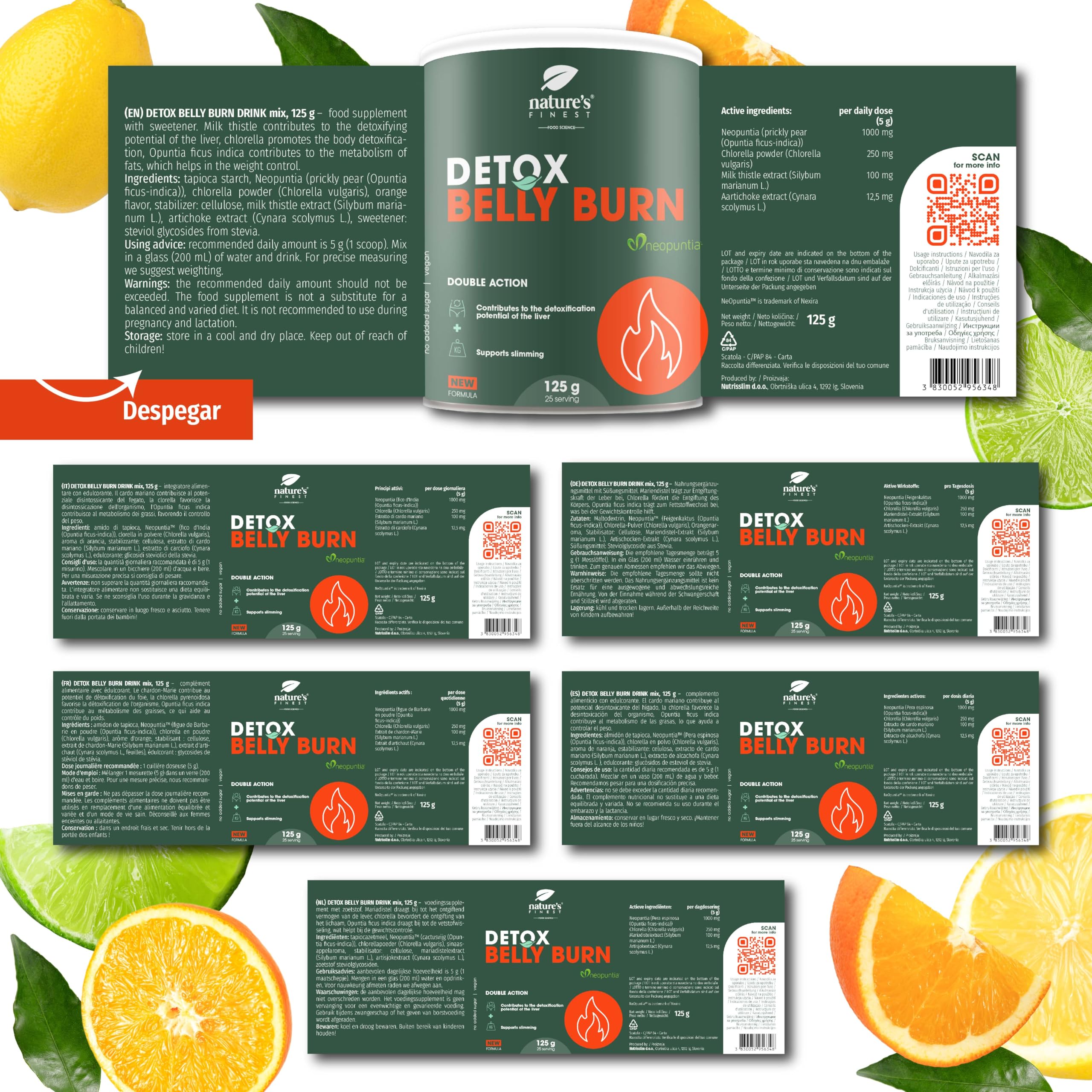 Nature's Finest Detox Belly Burn - Vientre Plano Quemagrasas con Extracto de Alcachofa y Cardo Mariano - Suplemento Nutricional Detox Adelgazante Potente Natural - Polvo