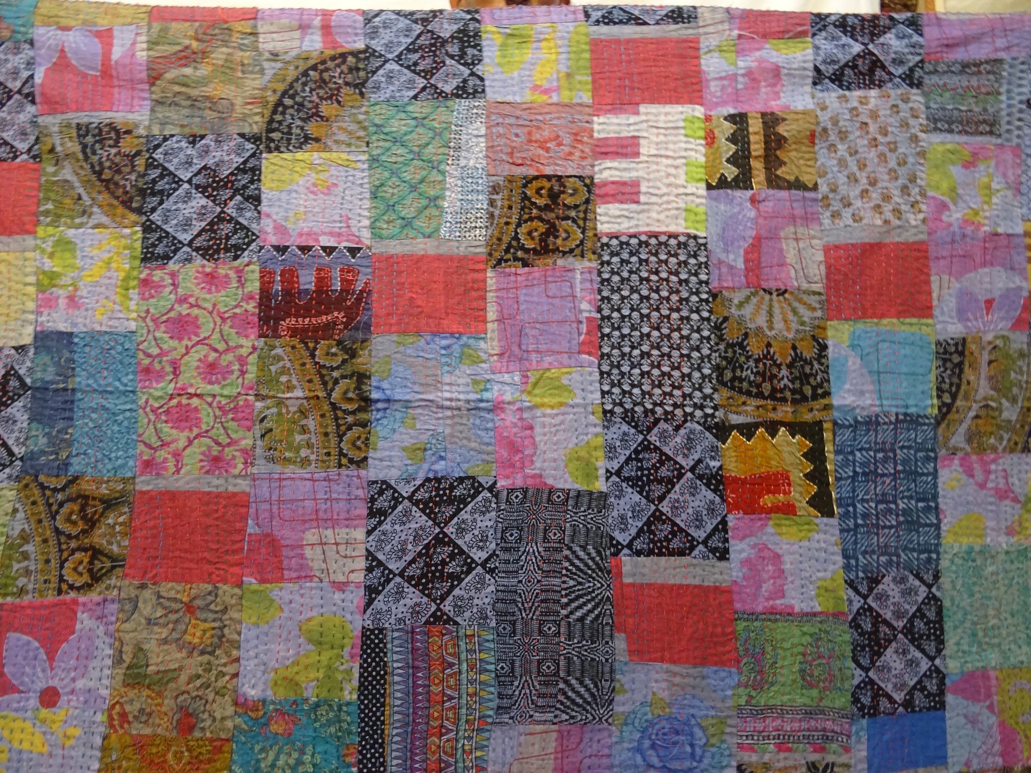 Sophia-Art Hand Block Print Kantha Quilt Patchwork Cotton Bedspread Twin Size