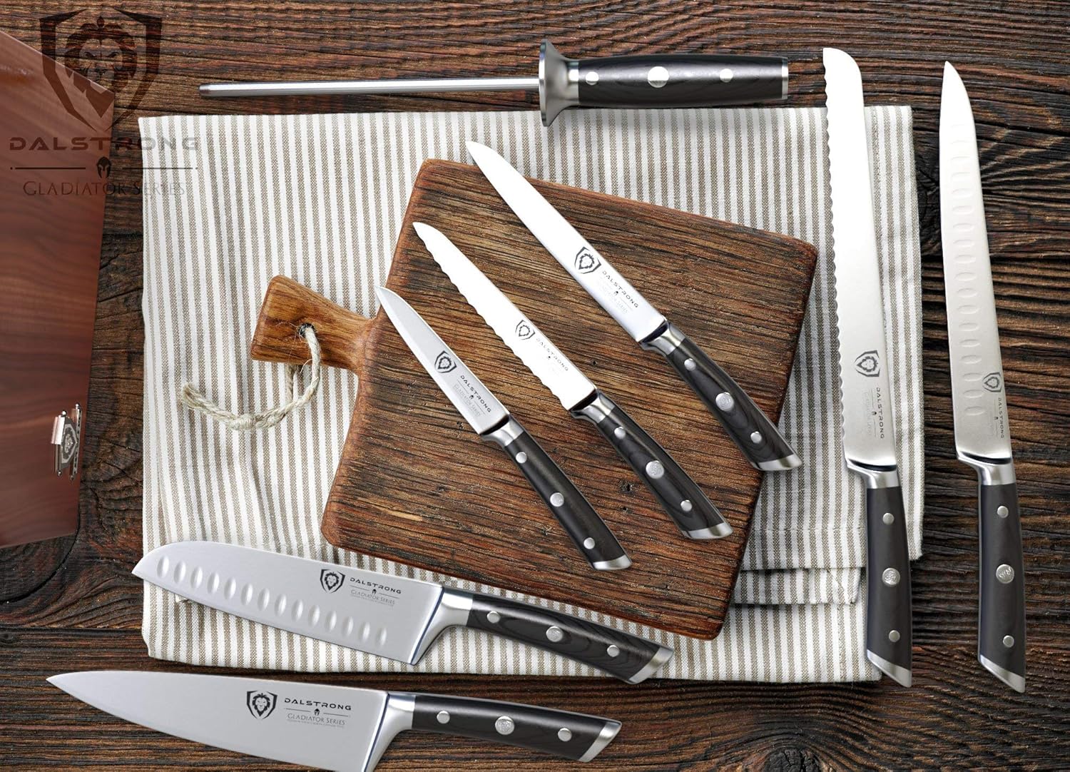 The Gladiator Series Elite 8-Piece Knife Block Set Gift Set Bundled with The Dalstrong Premium, Extra-Large Whetstone Kit - #6000/#1000 Grit with Stand