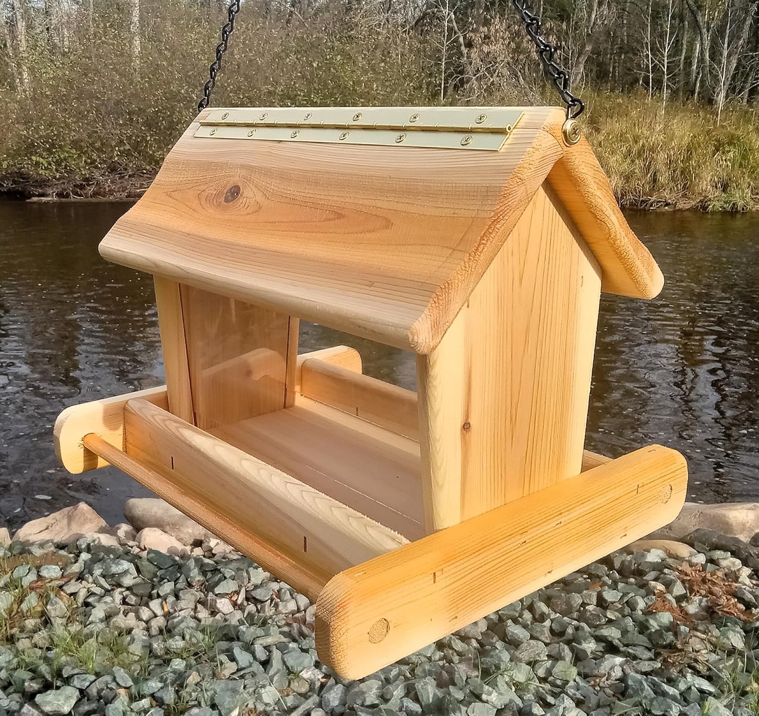 Large Hanging Cedar Wood Bird Feeder for Outdoors