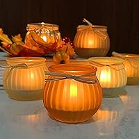 Vista 2 de WDHODEC Juego de 6 portavelas de otoño, candelabros votivos de calabaza de cristal para decoración de mesa de Acción de Gracias de Halloween