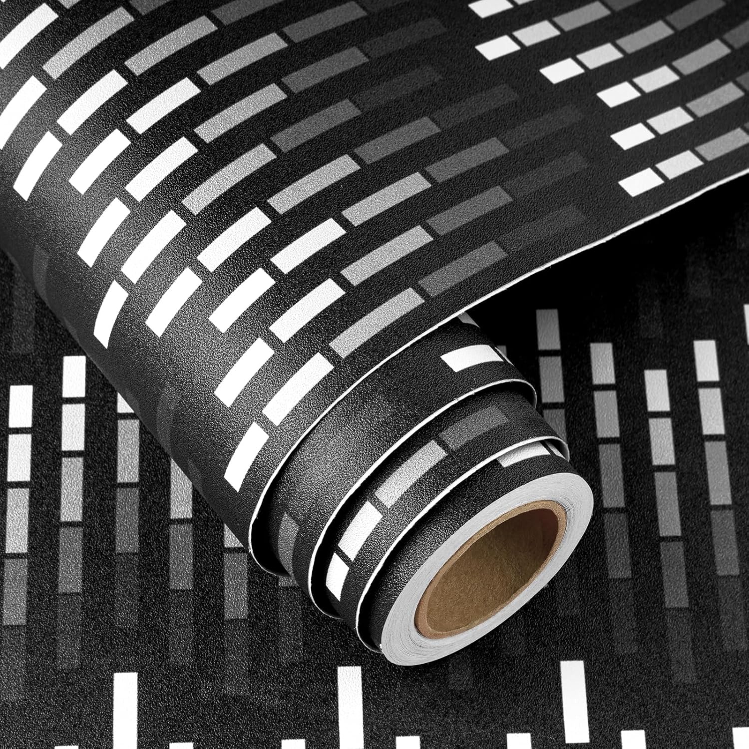 FunStick Modern Black and White Wallpaper Peel and Stick Abstract Geometric Wallpaper for Bedroom Bathroom Removable Black Striped Contact Paper for Walls Cabinets Shelves Decor Waterproof 17.5"x118"