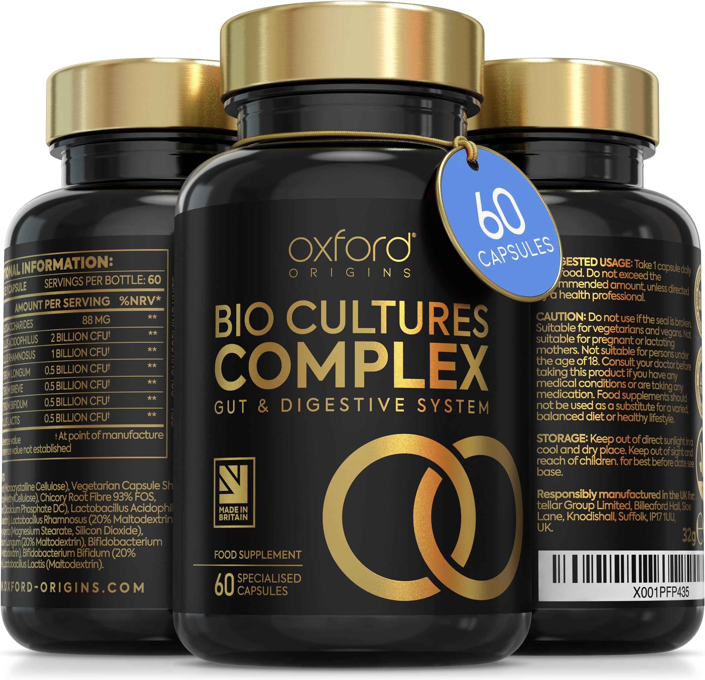 Advanced Probiotics for Gut Health | Made in the UK | Scientifically Formulated Pre & Probiotic Gut Health Supplements | Capsules with 5 Billion Bacterial Cultures, 100 Billion CFU/g | 60 Capsules